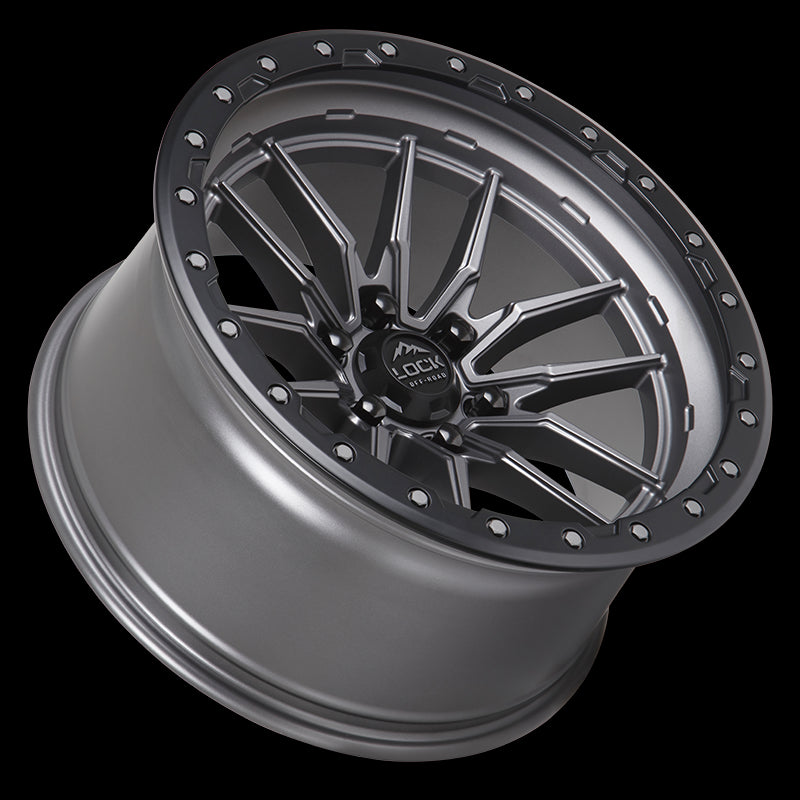 22x10 Lock Off-Road Krawler Matte Gray Black Ring 8x180 ET-18 Wheel Rim