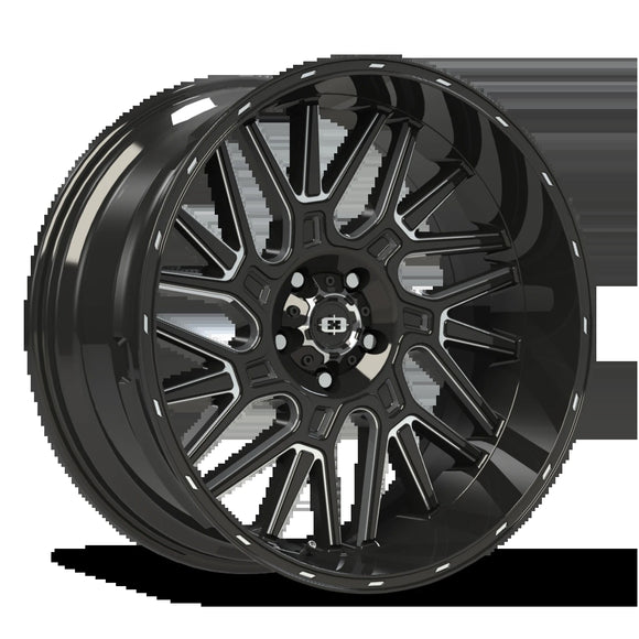 22x12 Vision 404 Brawl Gloss Black Milled Spoke Wheel 5x139.7 ET-51 CB108