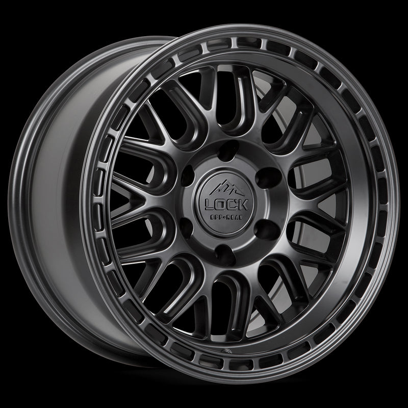 17x9 Lock Off-Road Onyx Matte Black W Matte Black Ring 6x139.7 ET-12 Wheel Rim