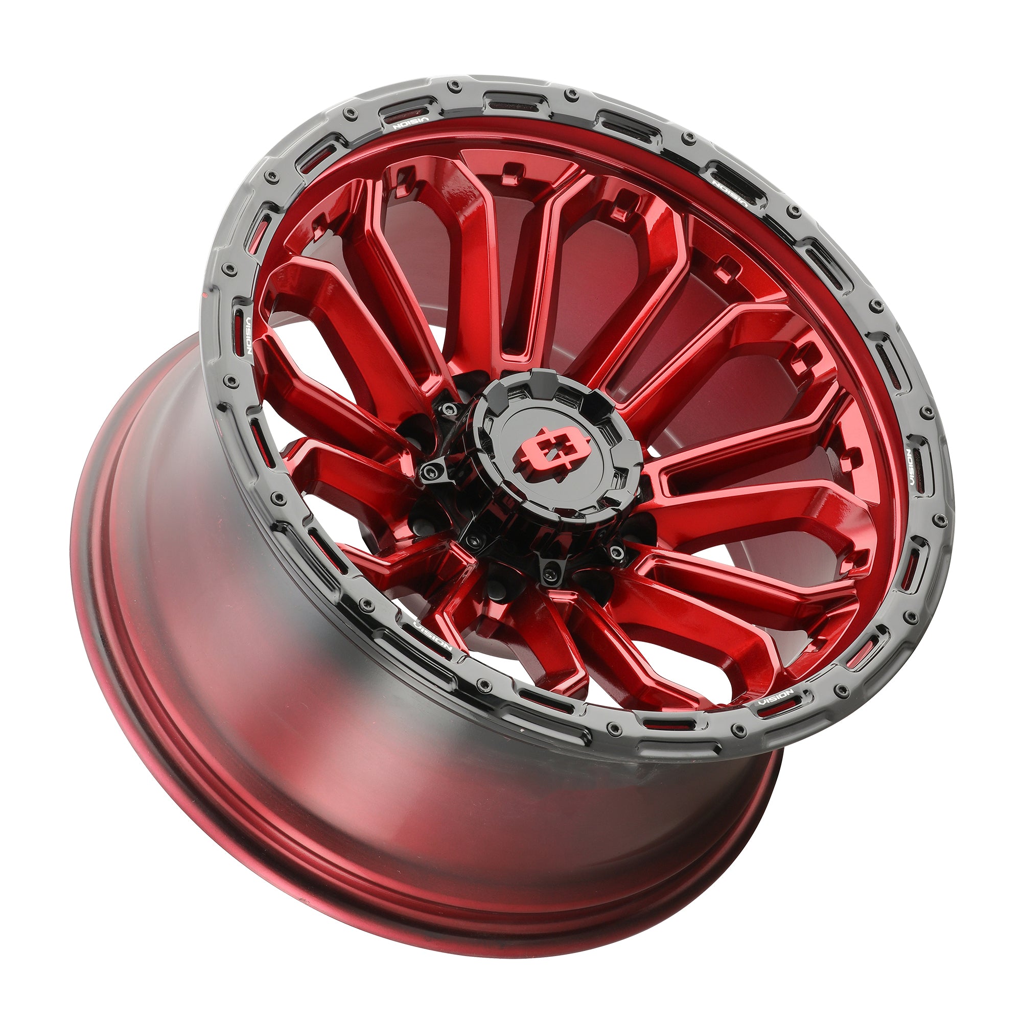 20x9 Vision 405 Korupt Red Black Lip 8x165.1 8x6.5 ET12 Wheel Rim