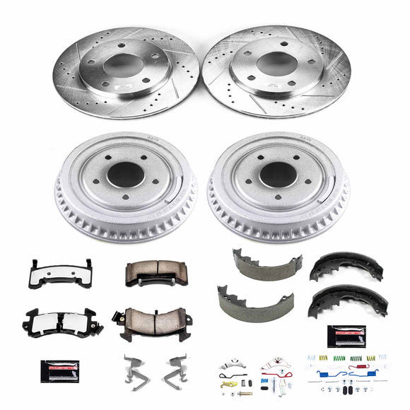 PowerStop Z36 Ceramic Brake Pads with Drilled Slotted Rotors and Drum Shoe Kit