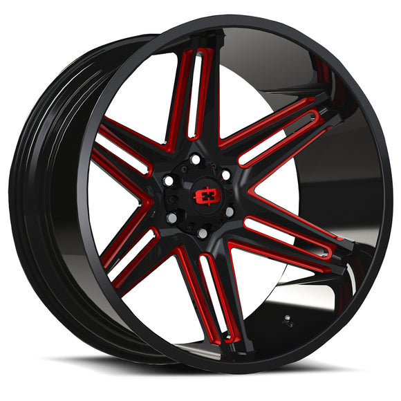 24x12 Vision 363 Razor Gloss Black Milled Spoke with Red Tint 6x139.7 ET-51 CB10