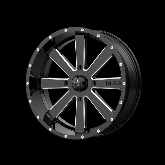 20X7 MSA Offroad Wheels Flash Gloss Black Milled Wheel/Rim 4x137 ET0
