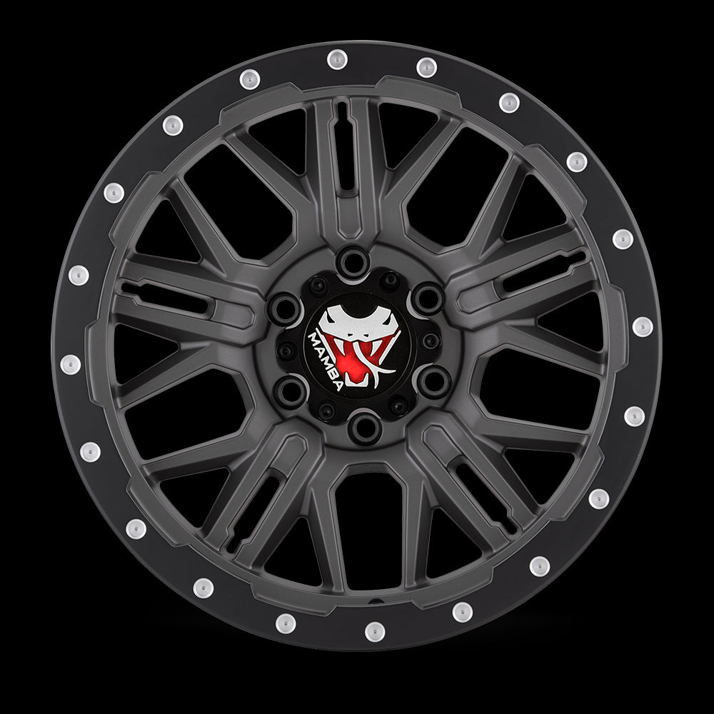 18x9 Mamba M25 Matte Grey/Black Lip Edge 6x139.7 6x5.5 ET12 Wheel Rim