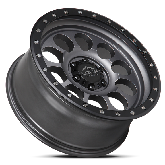 20x9 Lock Off-Road .50 CAL Matte Gray Black Ring 6x139.7 6x5.5 ET-12 Wheel