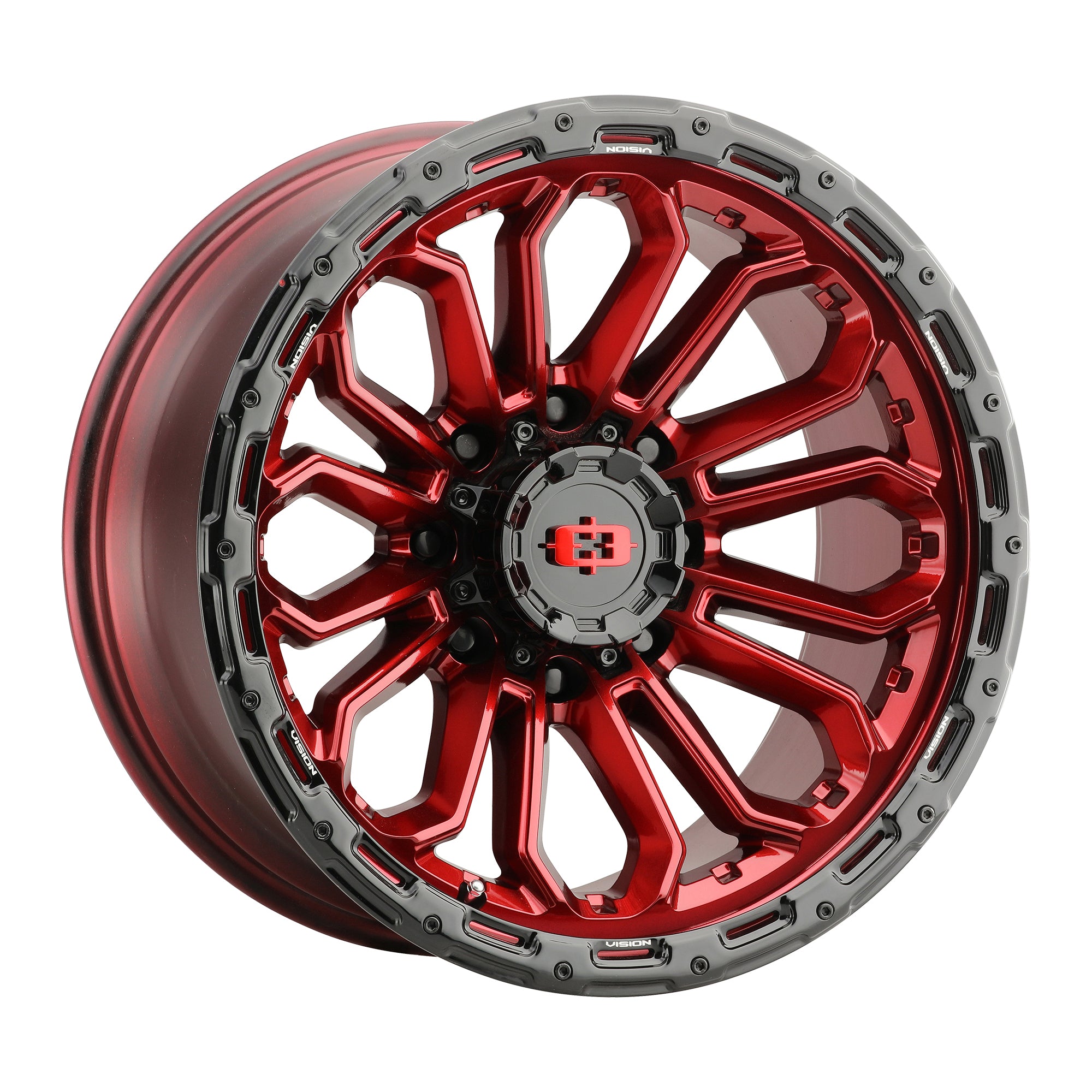 20x10 Vision 405 Gloss Red w/Gloss Black Lip 8x165.1 ET-25 wheel/rim