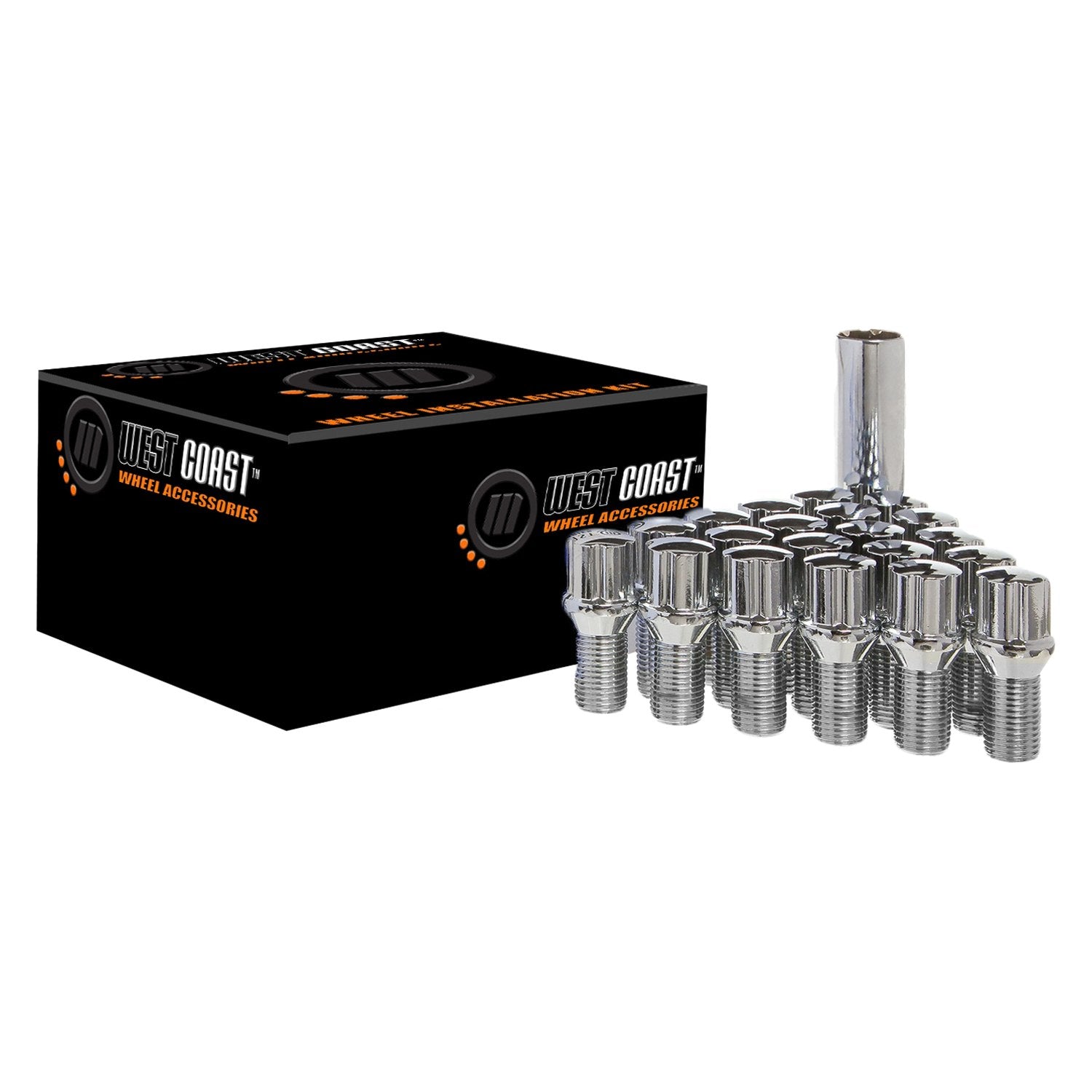 12X1.25 Conical Spline Lug Bolt 27Mm 20 Piece Install Kit Chrome