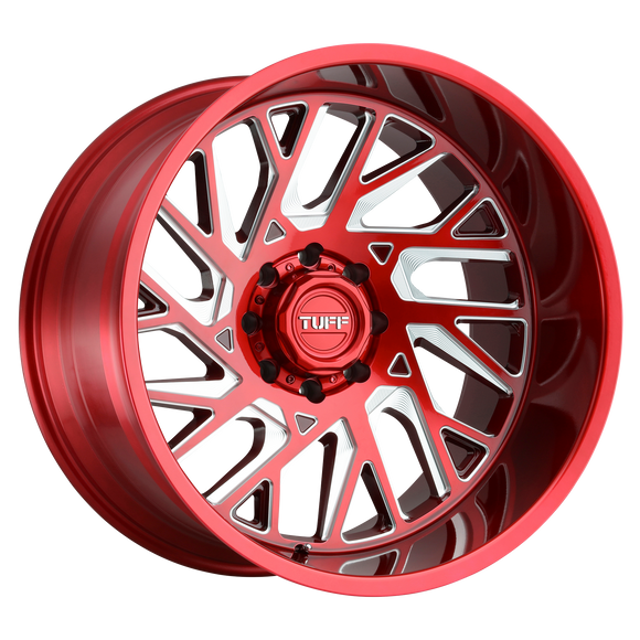 24X14 Tuff T4B Candy Red W/ Milled Spoke 5X127 ET-72 wheel/rim