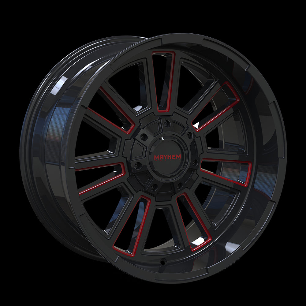 20x9 Mayhem 8115 Apollo Black Milled Red 6x135 6x139.7 6x5.5 ET18 Wheel