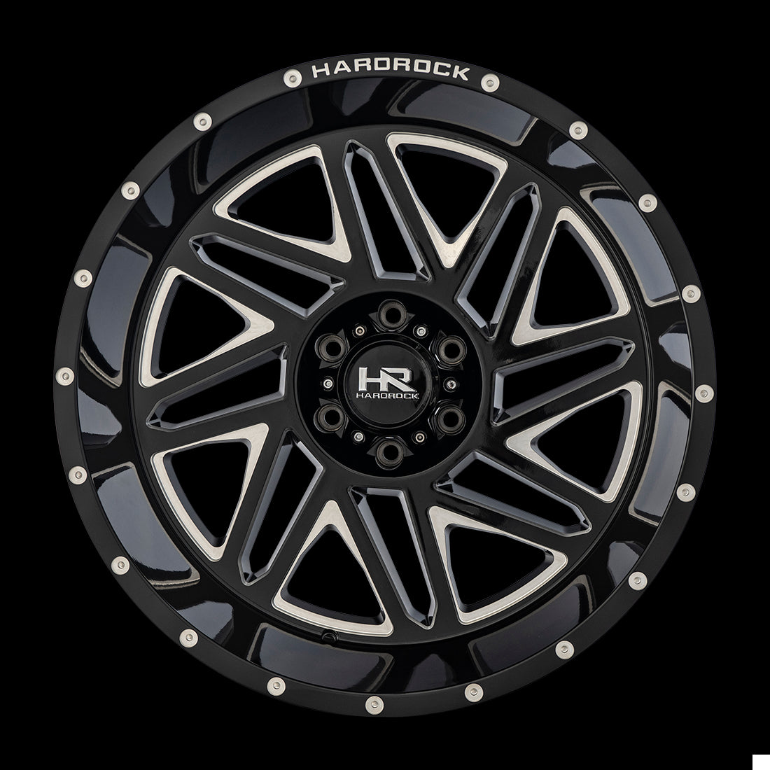 24x14 Hardrock Bones XPosed Gloss Black Milled 6x135 ET-76 wheel/rim