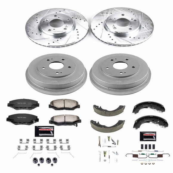 PowerStop Z36 Ceramic Brake Pads with Drilled Slotted Rotors and Drum Shoe Kit
