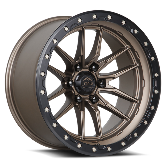 18x9 Lock Off-Road Krawler Matte Bronze Black Ring 5x127 5x5 ET-12 Wheel