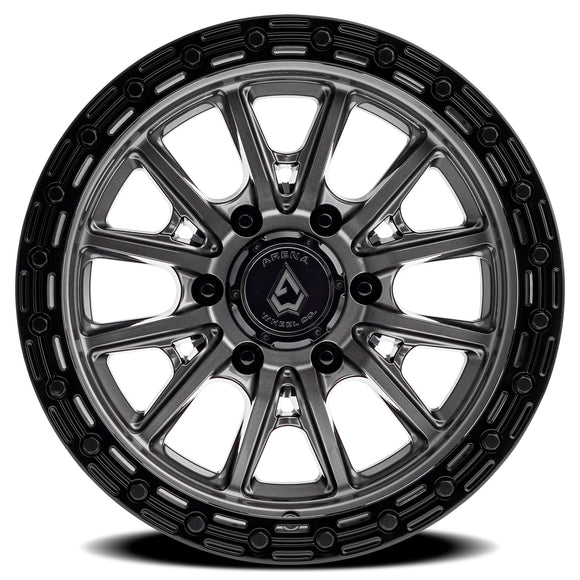 20x9 Arena Wheel Trek Glossy Gun Metal Center Glossy Black Lip 6x135 ET20 CB87.1
