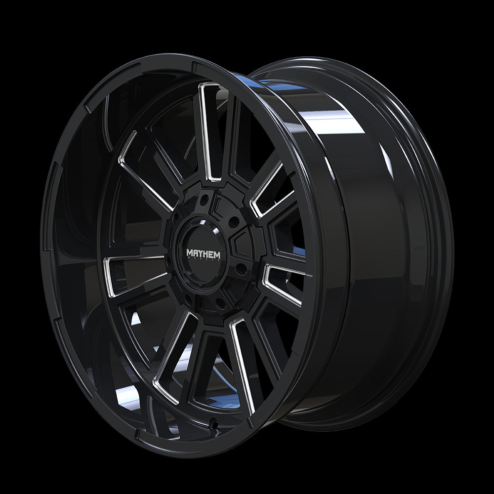 20x10 Mayhem 8115 Apollo Black Milled 5x127 5x139.7 5x5 5x5.5 ET-19 Wheel