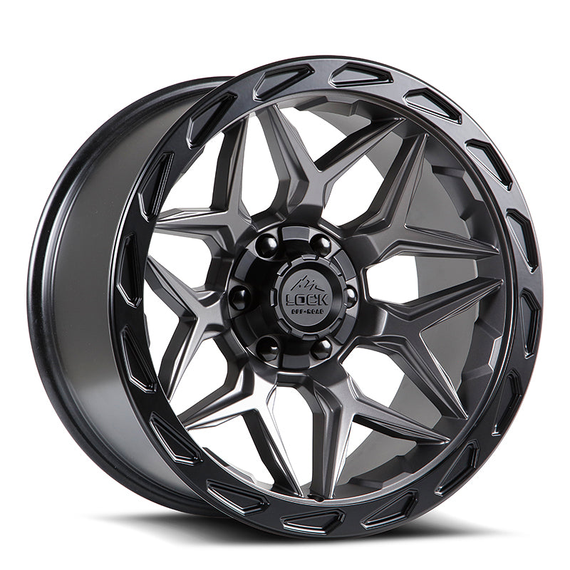 22x10 Lock Off-Road Matrix Gray Black Ring 6x135 6x139.7 6x5.5 ET-18 Wheel