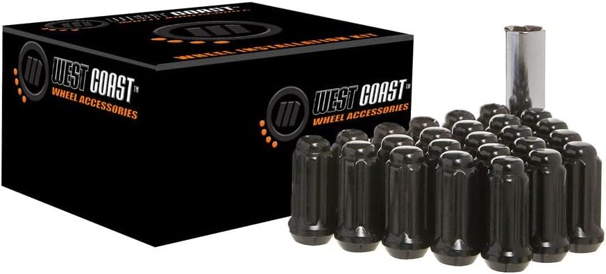 14X1.5 Bulge Acorn Spline Lug Nuts 1.9" 24 Piece Install Kit Black