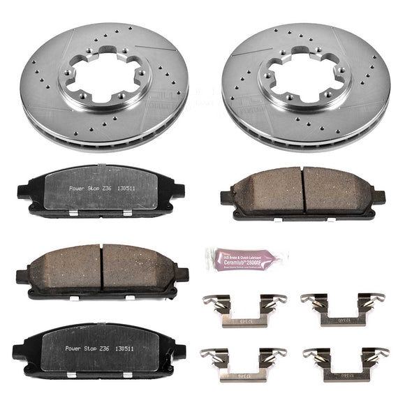 PowerStop Z36 Carbon-Fiber Ceramic Brake Pad with Drilled and Slotted Rotor Kit