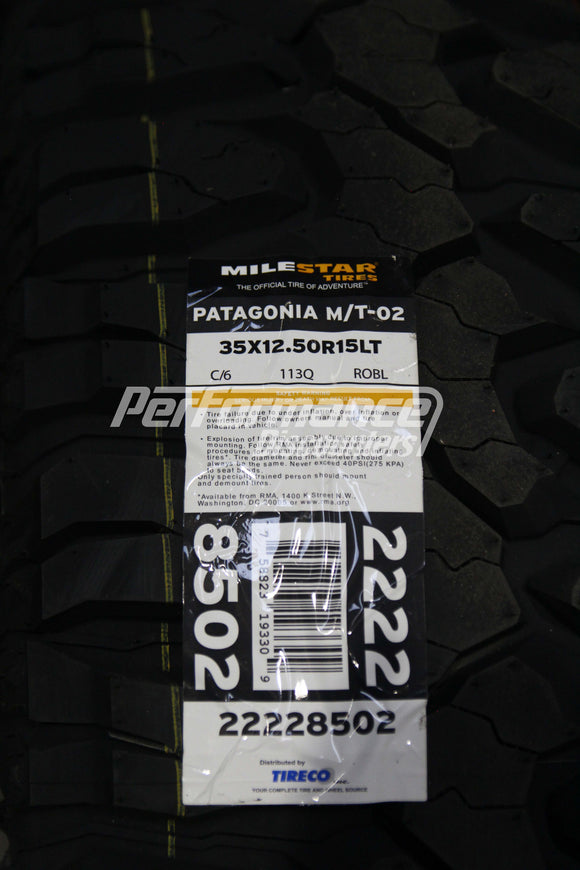 35X12.5R15 Milestar Patagonia MT 2 112Q BW D 35 15 12.5 35125015