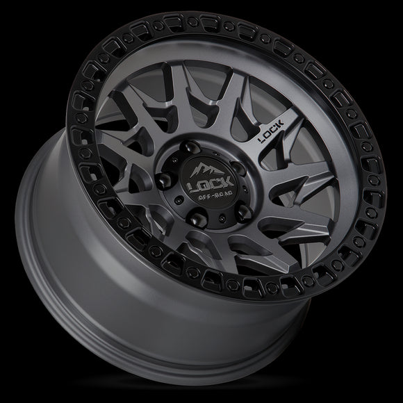 20x10 Lock Off-Road Lunatic Gray Black Ring 6x139.7 6x5.5 ET-18 Wheel