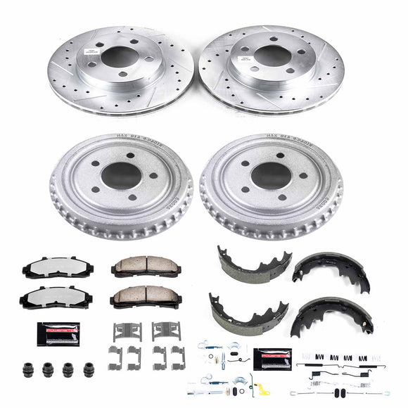 PowerStop Z36 Ceramic Brake Pads with Drilled Slotted Rotors and Drum Shoe Kit