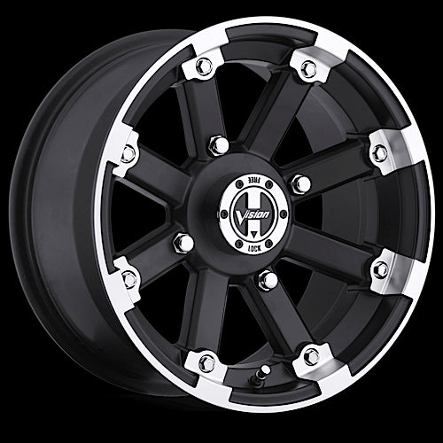 12x8 Vision 393 Lockout Matte Black Machined Lip 4x110 ET-61 Wheel Rim