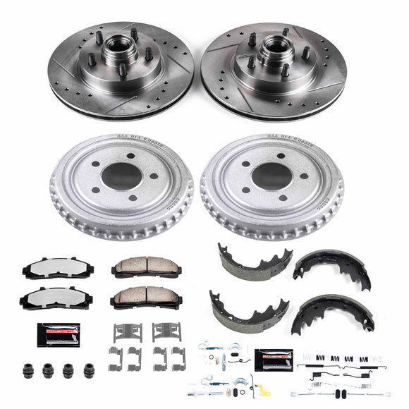 PowerStop Z36 Ceramic Brake Pads with Drilled Slotted Rotors and Drum Shoe Kit