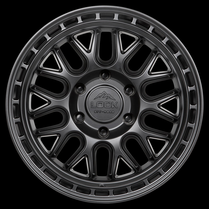 17x9 Lock Off-Road Onyx Matte Black W Matte Black Ring 5x127 ET1 Wheel Rim