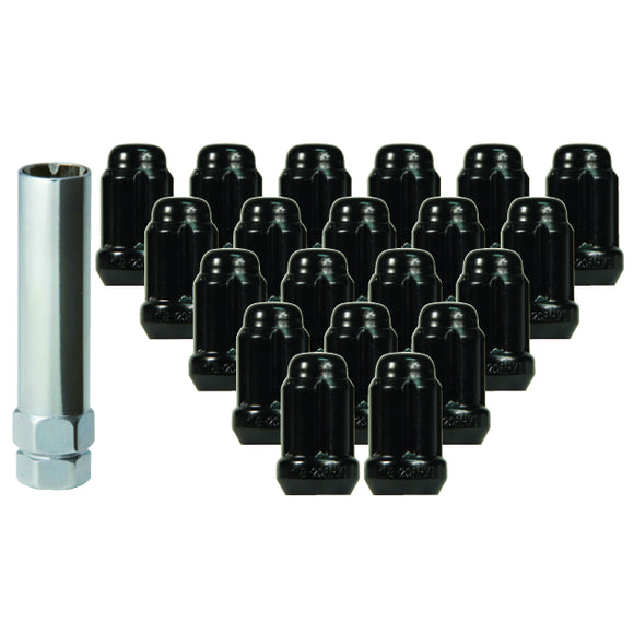 12X1.5 Bulge Acorn Spline Lug Nuts 1.38" 20 Piece Install Kit Black