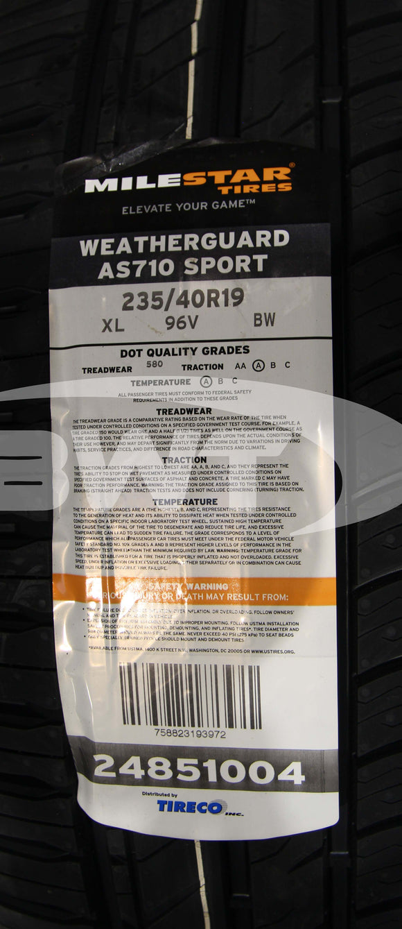 235/40R19 Milestar Weatherguard AS710 Sport 96V BSW XL 235 40 19 2354019