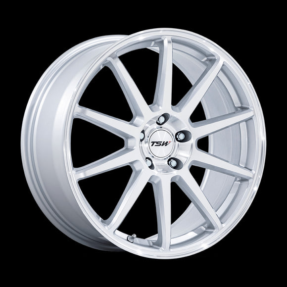 19X9.5 TSW TW004 Canard Gloss Silver W/ Machined Face 5x112 ET40 Wheel Rim