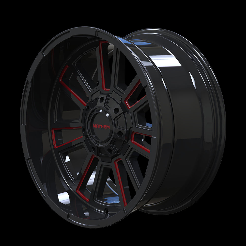 20x9 Mayhem 8115 Apollo Black Milled Red 6x135 6x139.7 6x5.5 ET18 Wheel