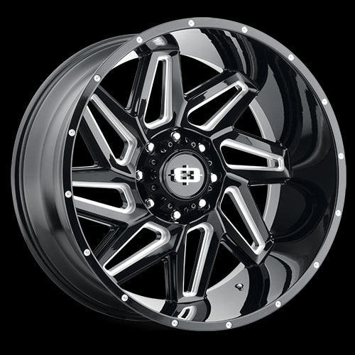 20x9 Vision 361 Spyder Gloss Black Milled Spoke 8x180 ET12 Wheel Rim