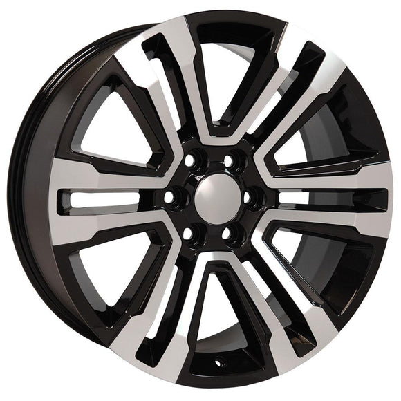 22" Replica Wheel CV44 Fits GMC Yukon Rim 22x9 Black Mach'd Wheel