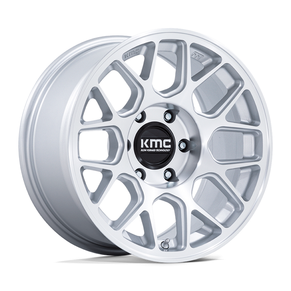 17X8.5 KMC KM730 Hatchet Gloss Silver W/ Machined Face 6x139.7 ET25 Wheel Rim