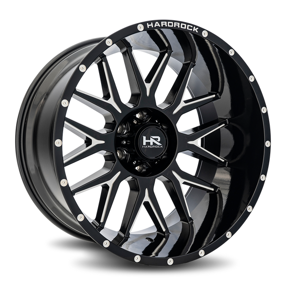 22x12 Hardrock Affliction XPosed Gloss Black Milled 8x165.1 ET-44 wheel/rim