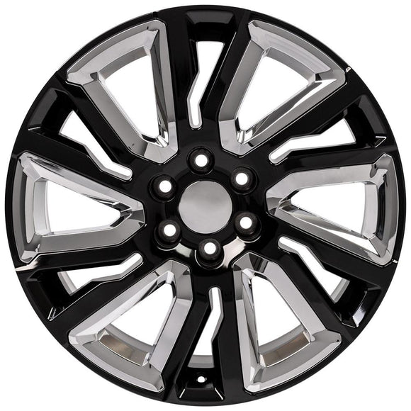 22" Replica Wheel CV39 Fits GMC Sierra Rim 22x9 Black and Chrome Wheel