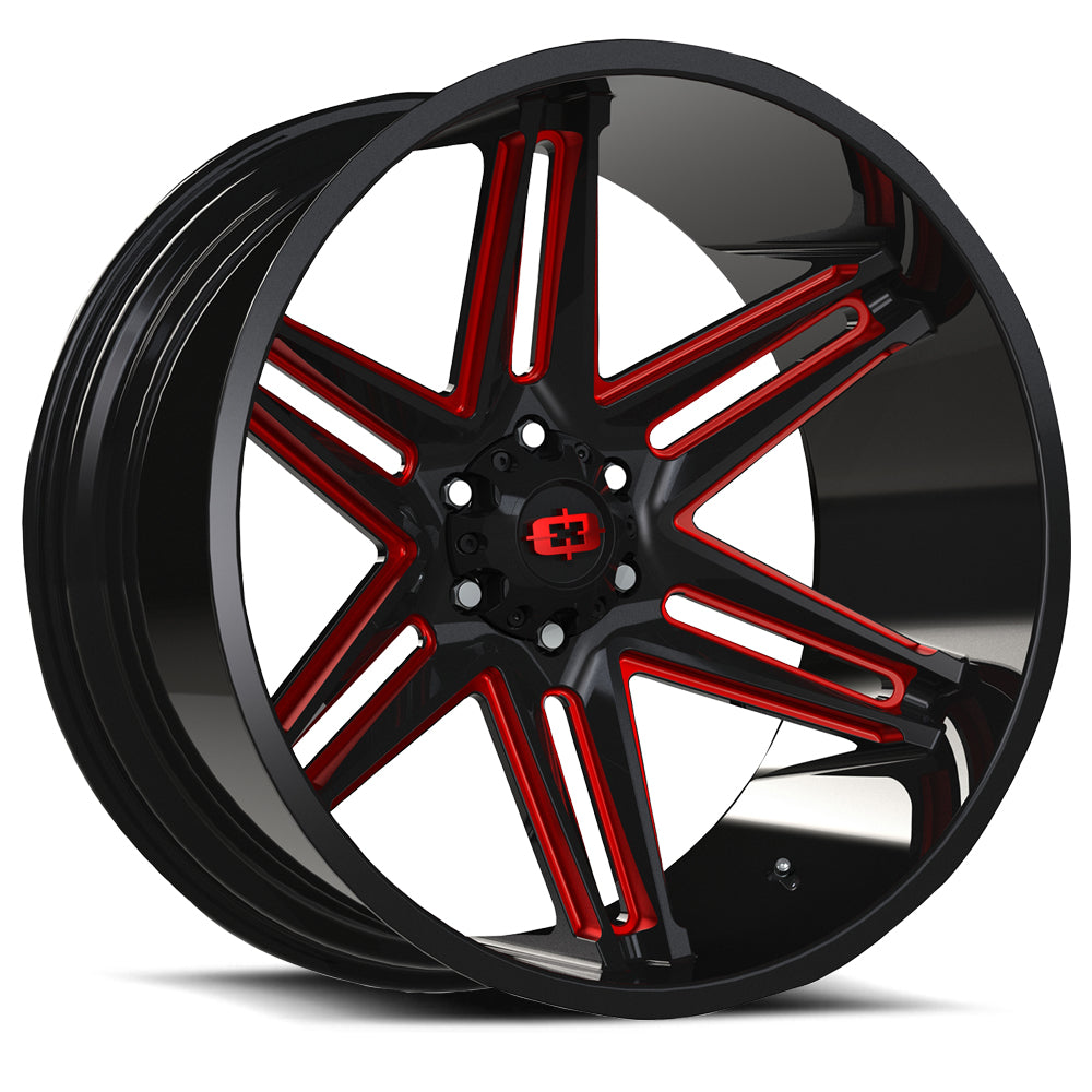 22x12 Vision 363 Razor Black Milled Red Tint 5x127 5x5 ET-51 Wheel Rim - 0