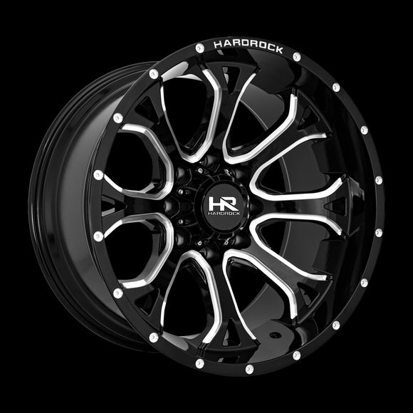 24x14 Hardrock BloodShot Xposed Gloss Black Milled 8x170 ET-76 wheel/rim