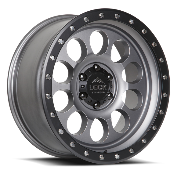 20x9 Lock Off-Road .50 CAL Matte Gray Black Ring 6x139.7 6x5.5 ET-12 Wheel