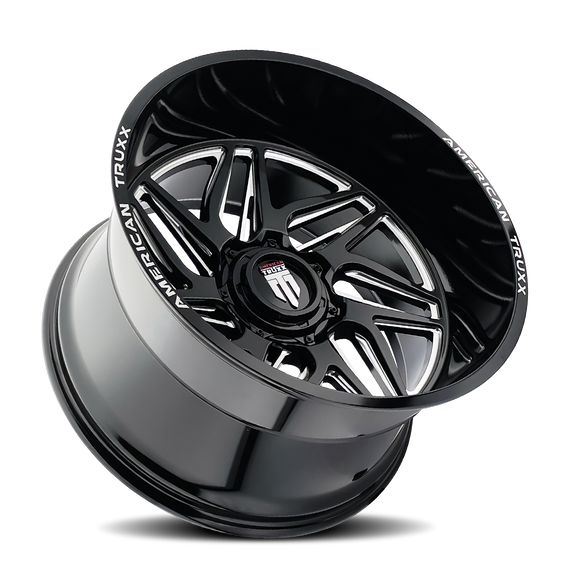 24x14 American Truxx AT1917 Goliath Black Milled 8x165.1 8x6.5 ET-76 Wheel