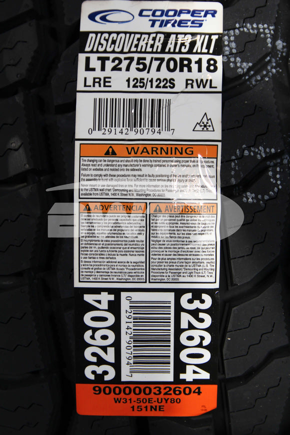 Cooper Discoverer AT3 XLT Tire(s) 275/70R18 125S LRE RWL 275/70-18 2757018