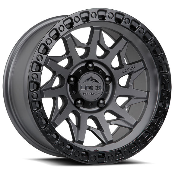 20x10 Lock Off-Road Lunatic Matte Gray Black Ring 5x127 5x5 ET-18 Wheel