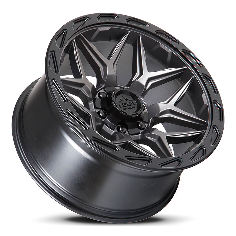 22x10 Lock Off-Road Matrix Gray Black Ring 8x165.1 8x170 8x6.5 ET-18 Wheel