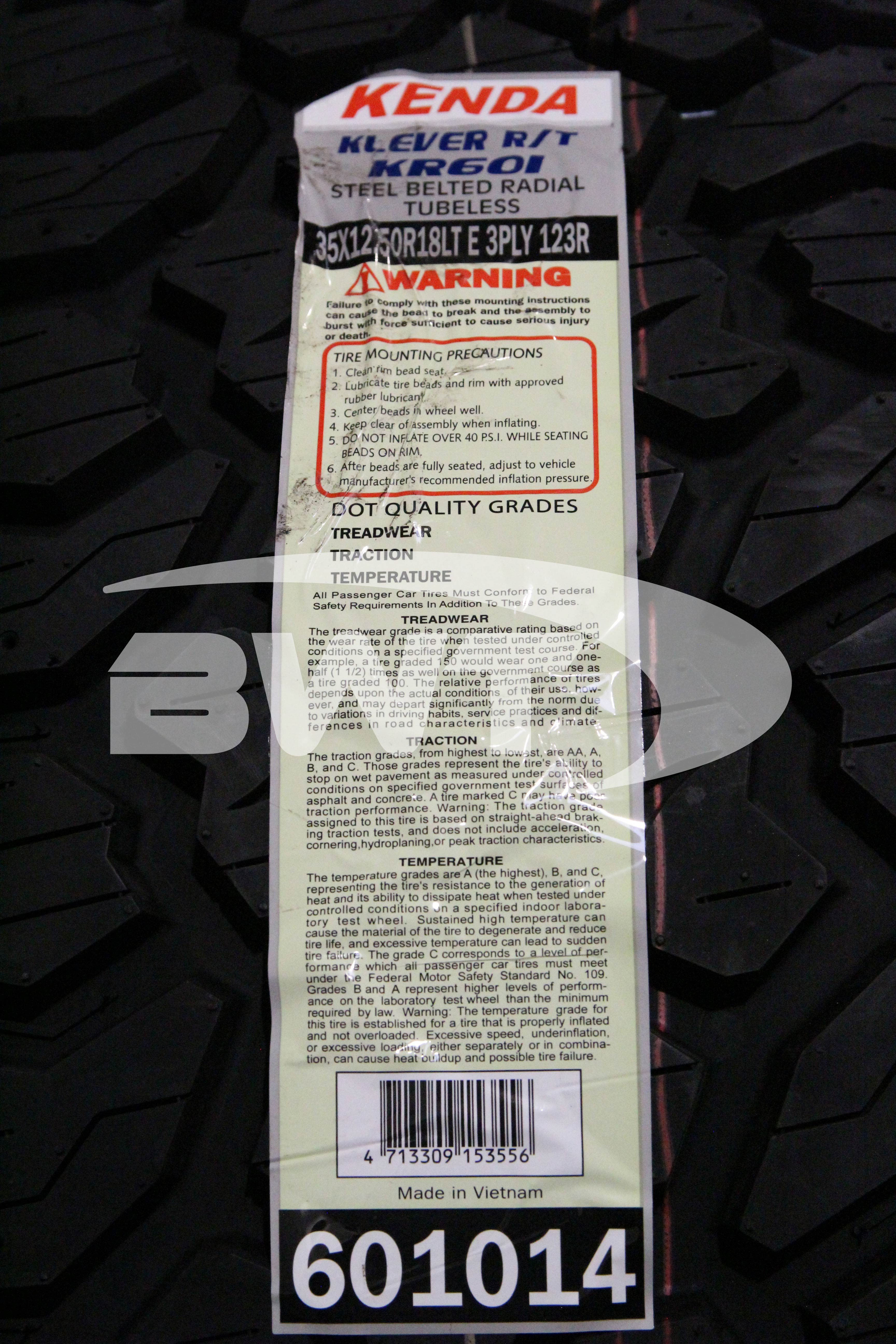 Kenda Klever R/T KR601 Tire(s) 35X12.50R18 LRE BSW 123R 35125018