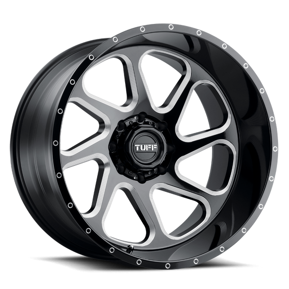 24X14 Tuff T2B Gloss Black W/ Milled Spokes 5X127 ET-72 wheel/rim