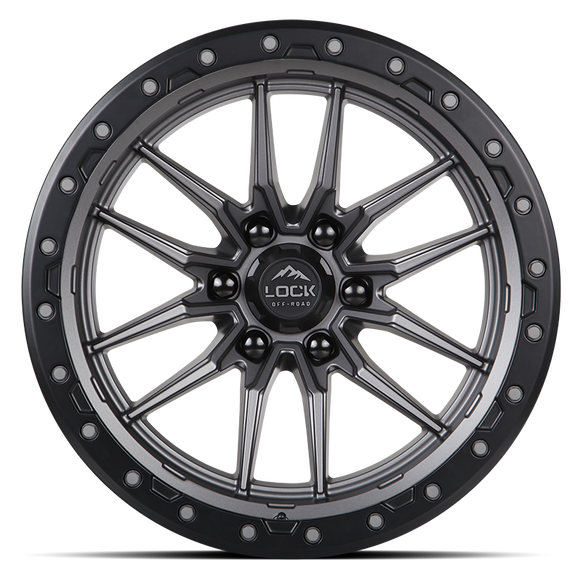 17x9 Lock Off-Road Krawler Matte Gray Matte Black 6x135 ET-12 Wheel Rim