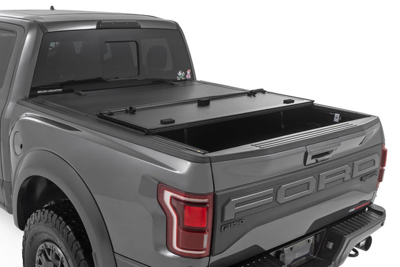 Rough Country Hard Tri-Fold Flip Up Bed Cover 5'7" Bed For Ford F-150 21-23
