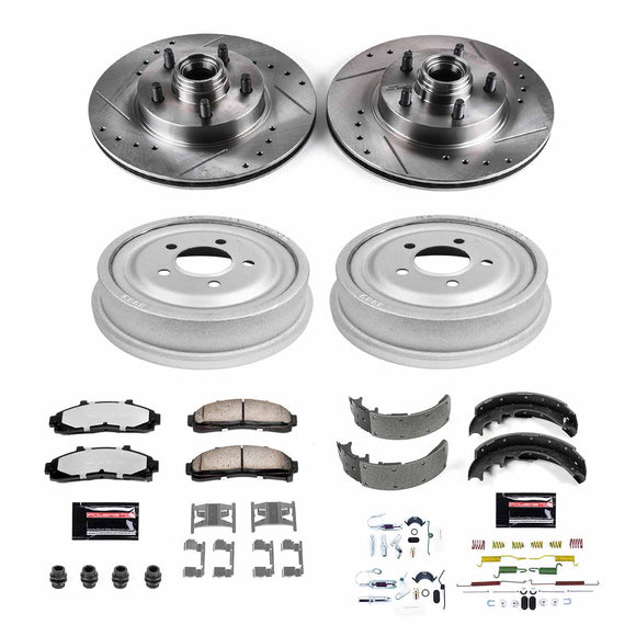 PowerStop Z36 Ceramic Brake Pads with Drilled Slotted Rotors and Drum Shoe Kit
