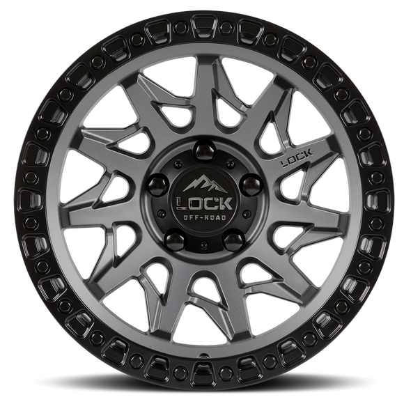 18x9 Lock Off-Road Lunatic Matte Grey Black Ring 5x127 5x5 ET-12 Wheel Rim