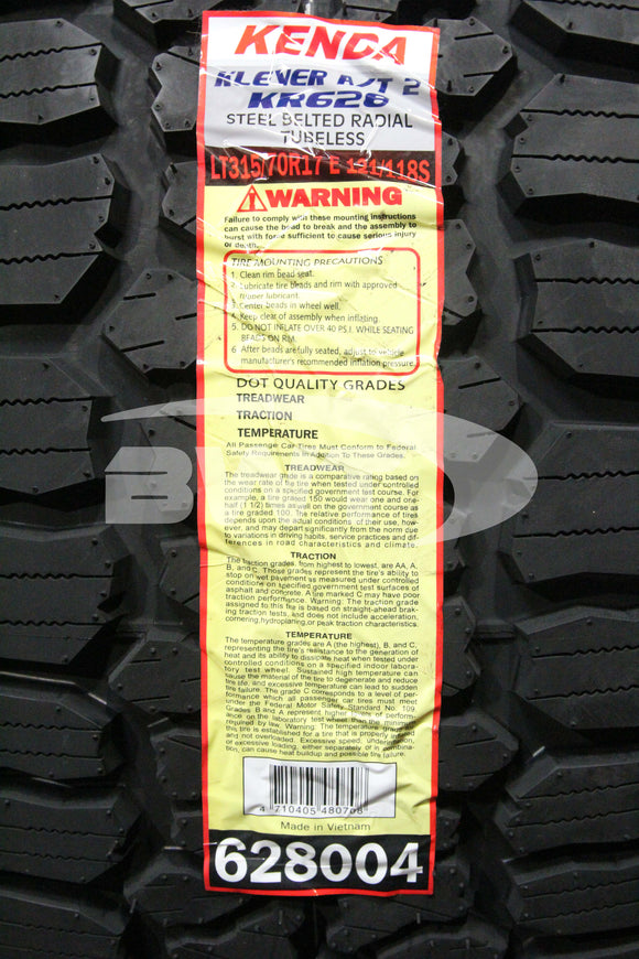 315/70R17 Kenda Klever AT2 KR628 121/118S RBL E 315 70 17 3157017